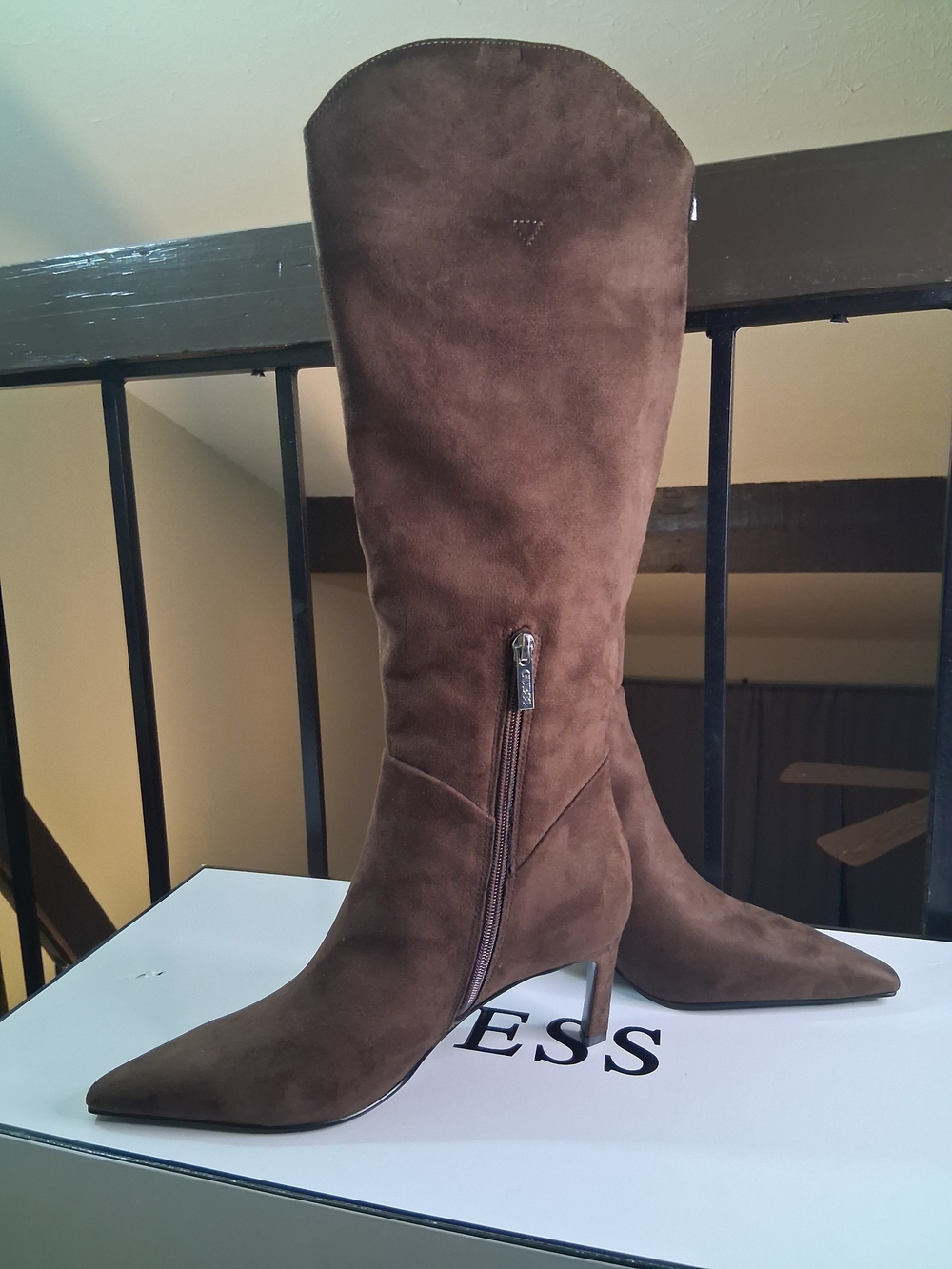 Guess Brown Suede High Pointed Toe Boot